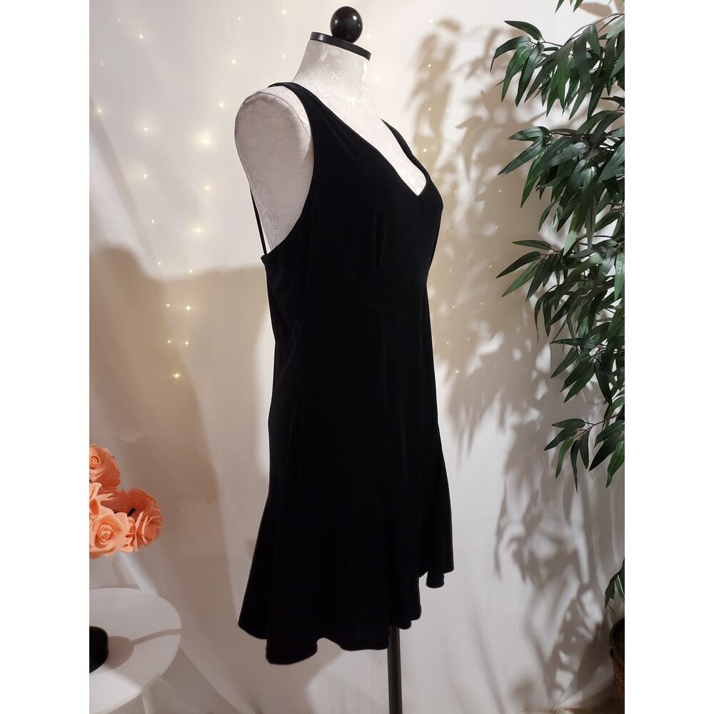 Vtg Y2K Victorias Secret Velour Mini Skater Dress Size M Black Velvet V-Neck - Picture 4 of 10
